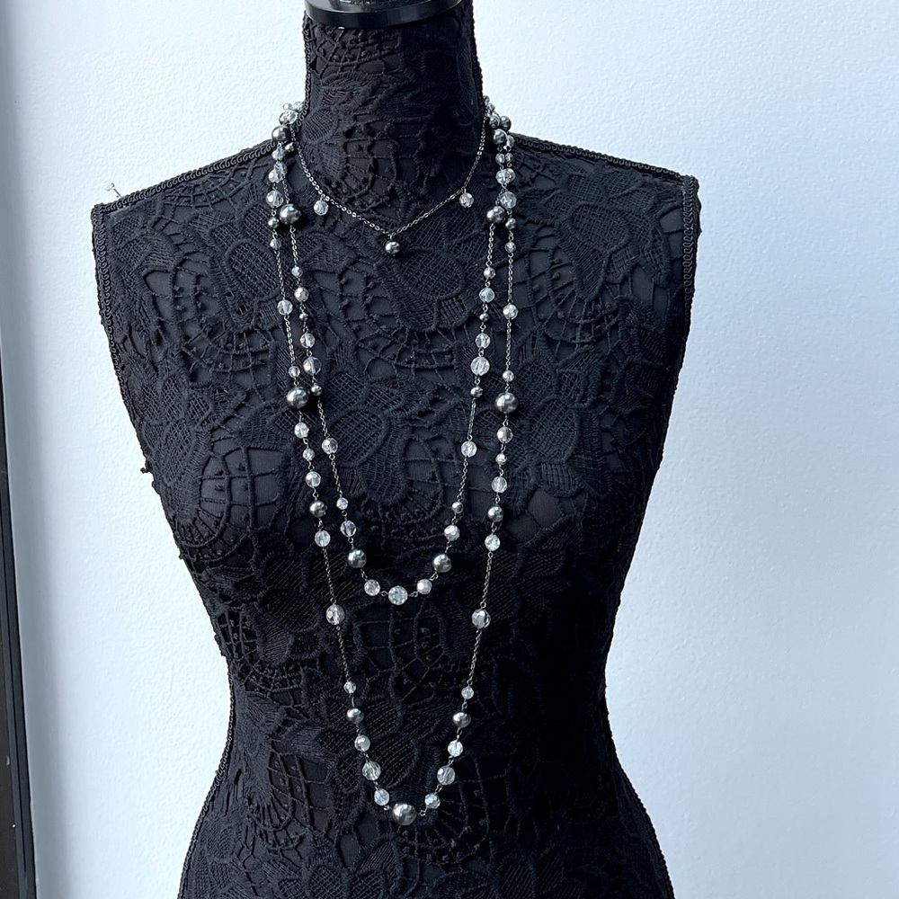 Laila Rowe 3 layered black beads and pearls  long necklace